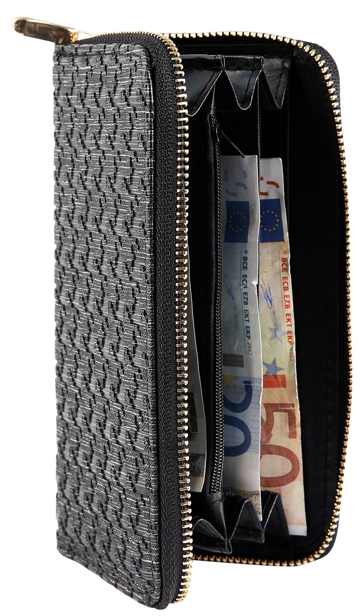 Cham Cham Damen Geldbörse Lederimitat Schwarz – Querformat Modisch