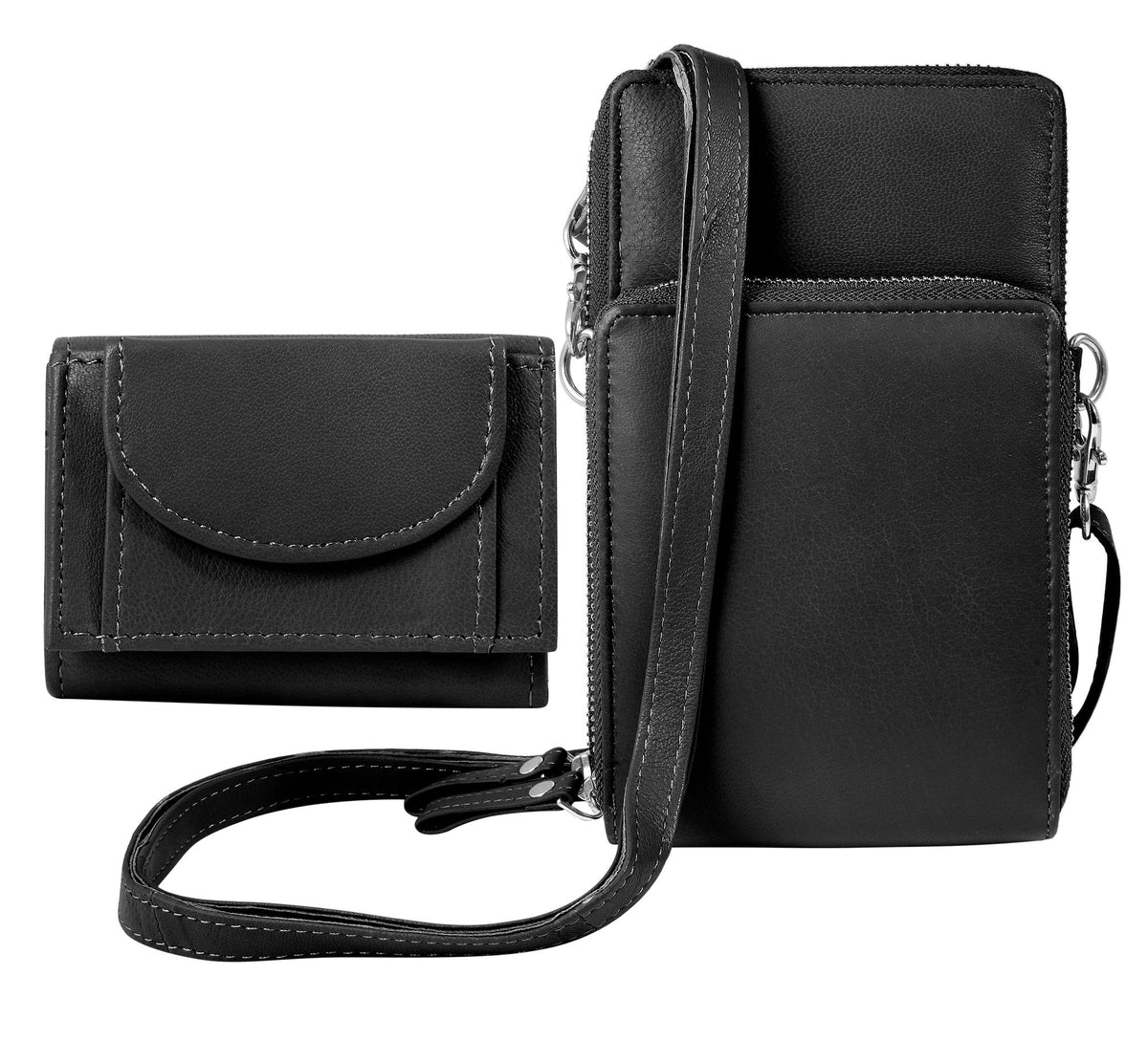 Akzent Handytasche Echtleder, Crossbody mit Minigeldbörse, rosa, schwarz