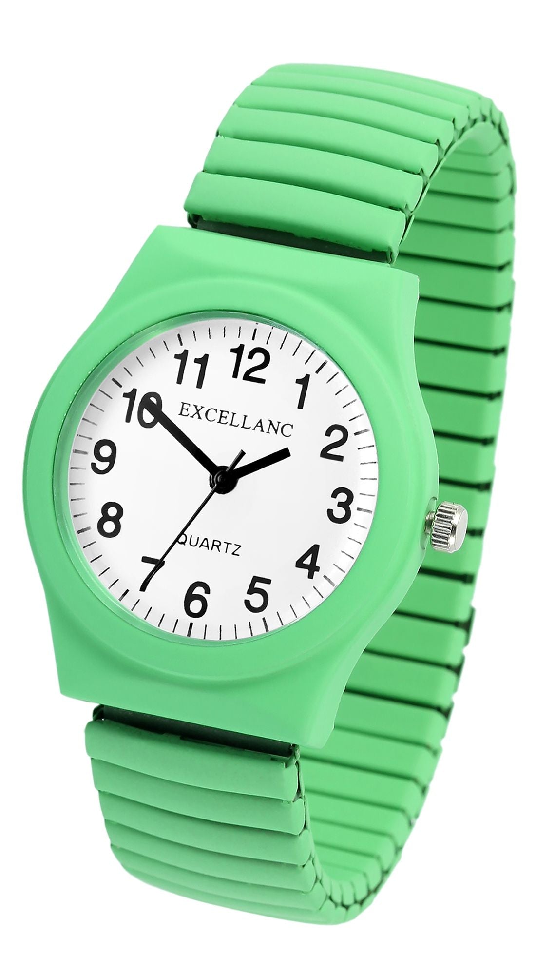 Excellanc Damen Armbanduhr – Neongrüne Quarzuhr mit Edelstahl-Zugarmband