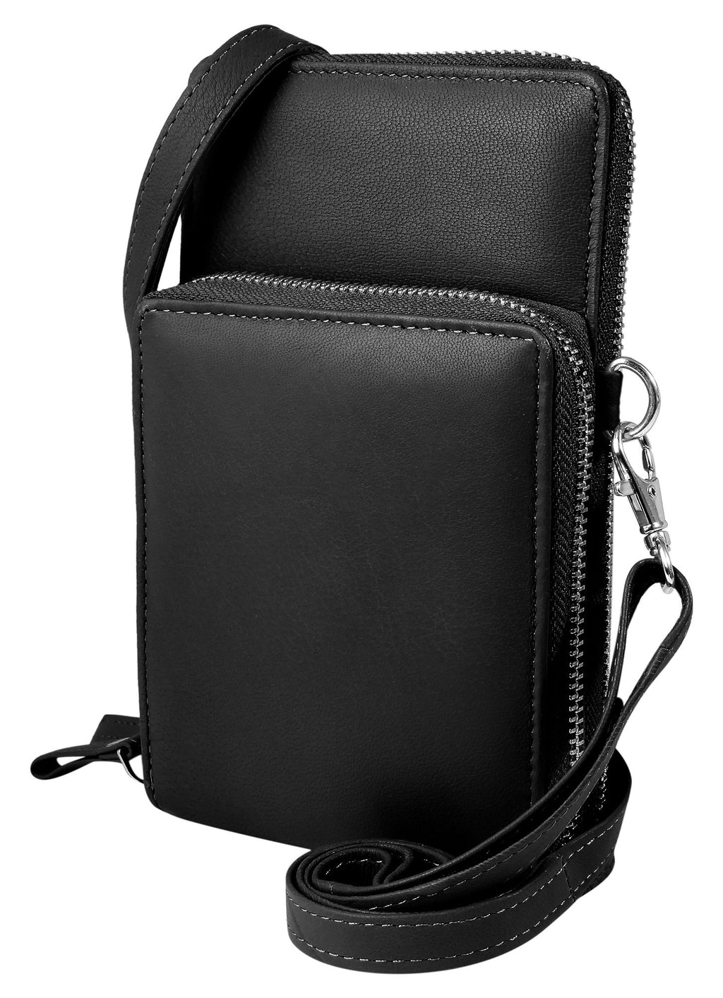 Akzent Handytasche Echtleder, Crossbody mit Minigeldbörse, rosa, schwarz