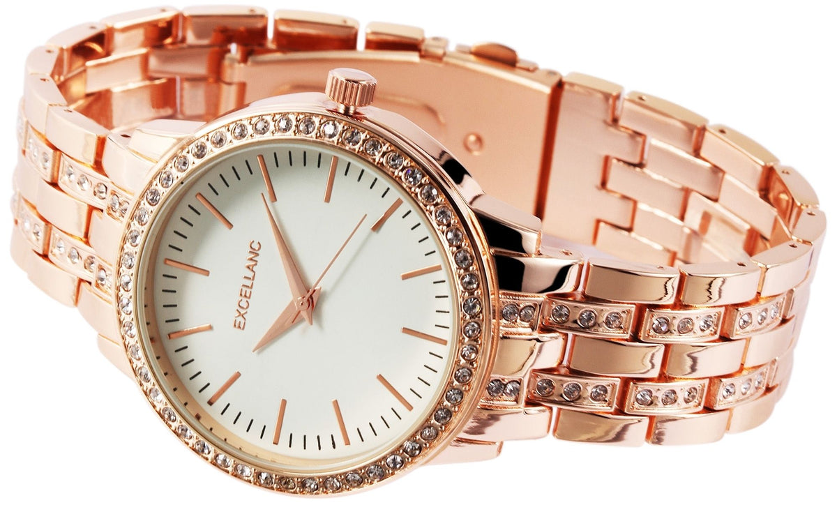 Excellanc Damenuhr | Gliederarmband | Roségold | Gelbes Zifferblatt | Ø 41 mm