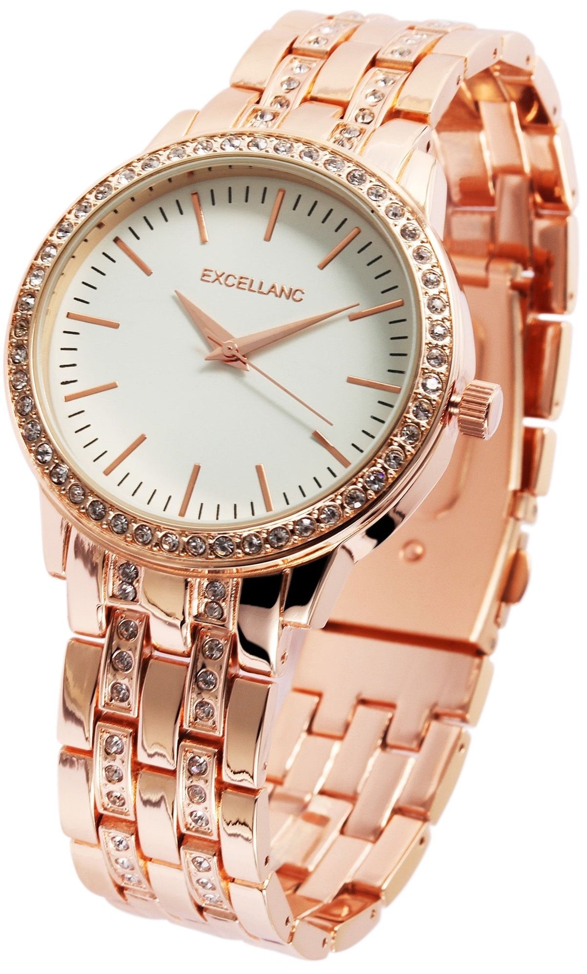 Excellanc Damenuhr | Gliederarmband | Roségold | Gelbes Zifferblatt | Ø 41 mm