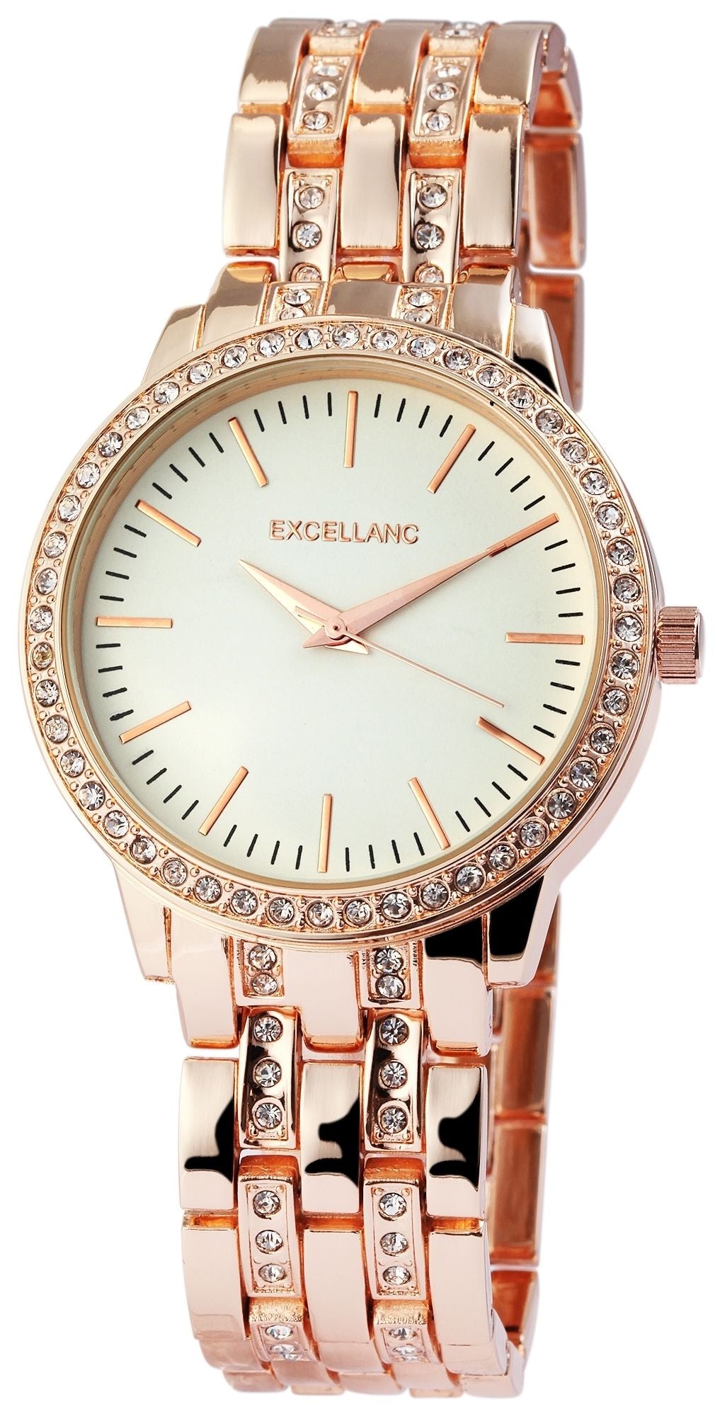 Excellanc Damenuhr | Gliederarmband | Roségold | Gelbes Zifferblatt | Ø 41 mm