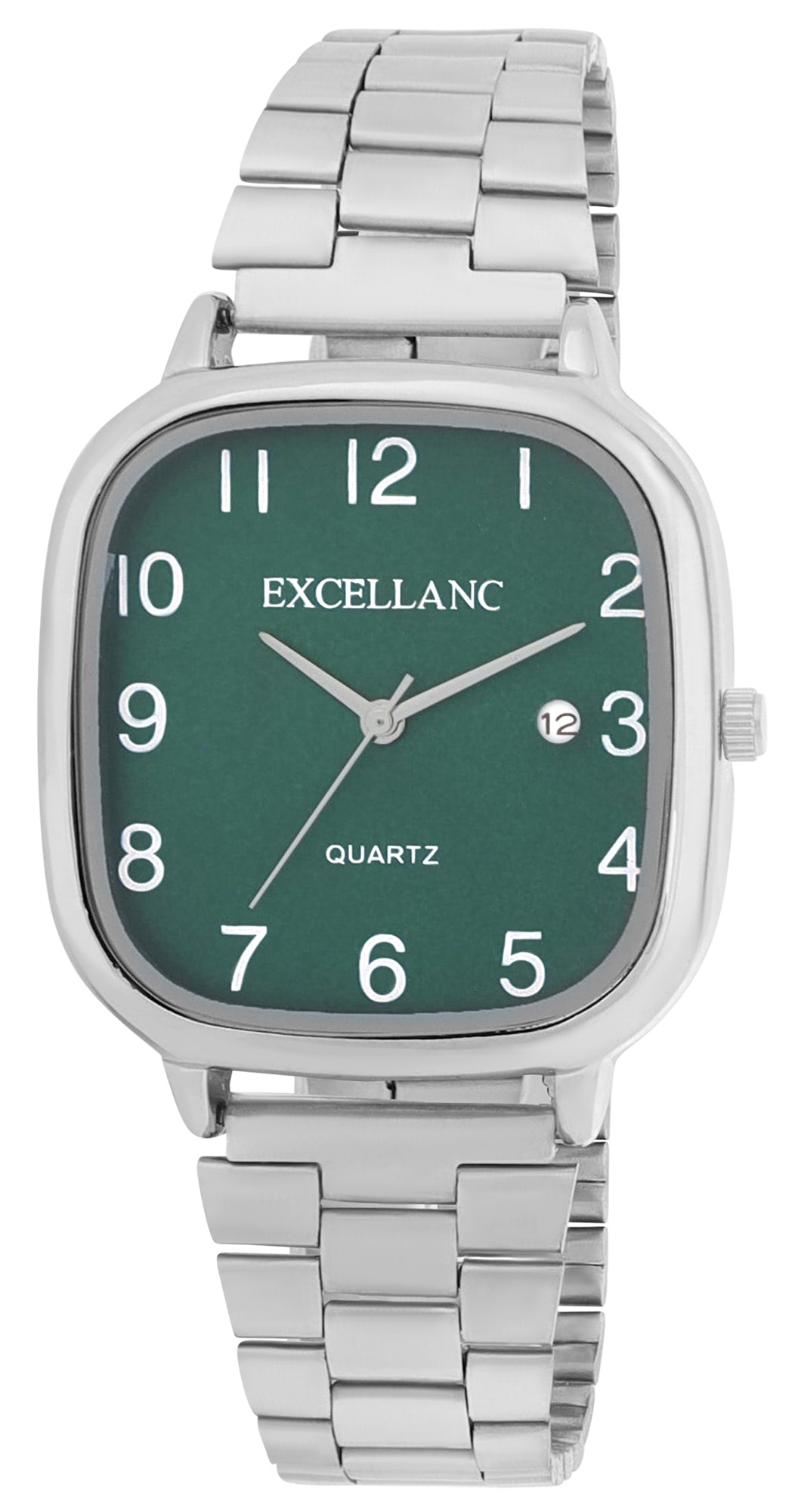 Excellanc Damen-/Herren-Uhr – Eckig, Silber, Grünes Ziffernblatt