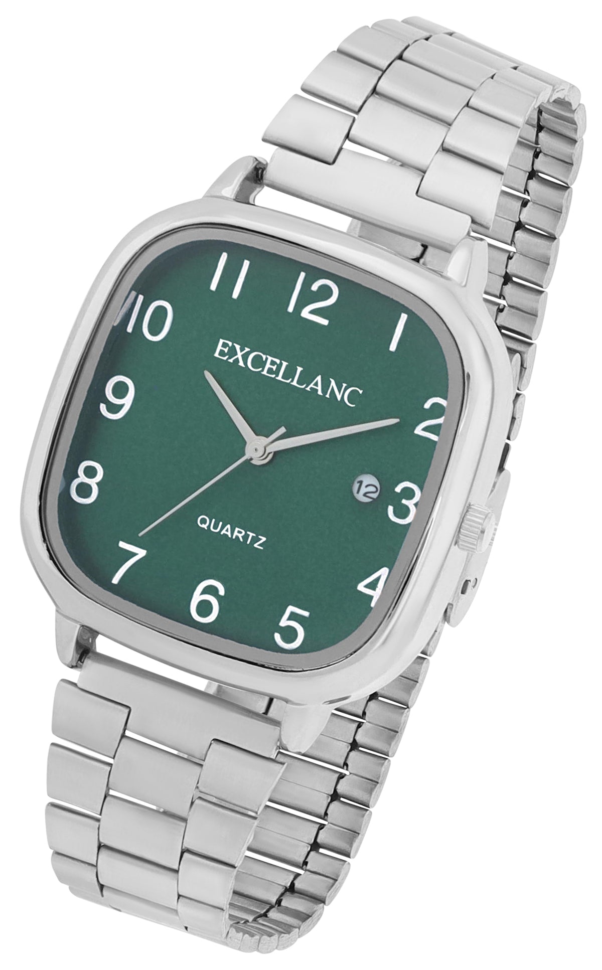 Excellanc Damen-/Herren-Uhr – Eckig, Silber, Grünes Ziffernblatt