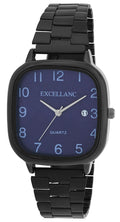 Excellanc Damen-/Herren-Uhr – Eckig, Schwarz, Blaues Ziffernblatt