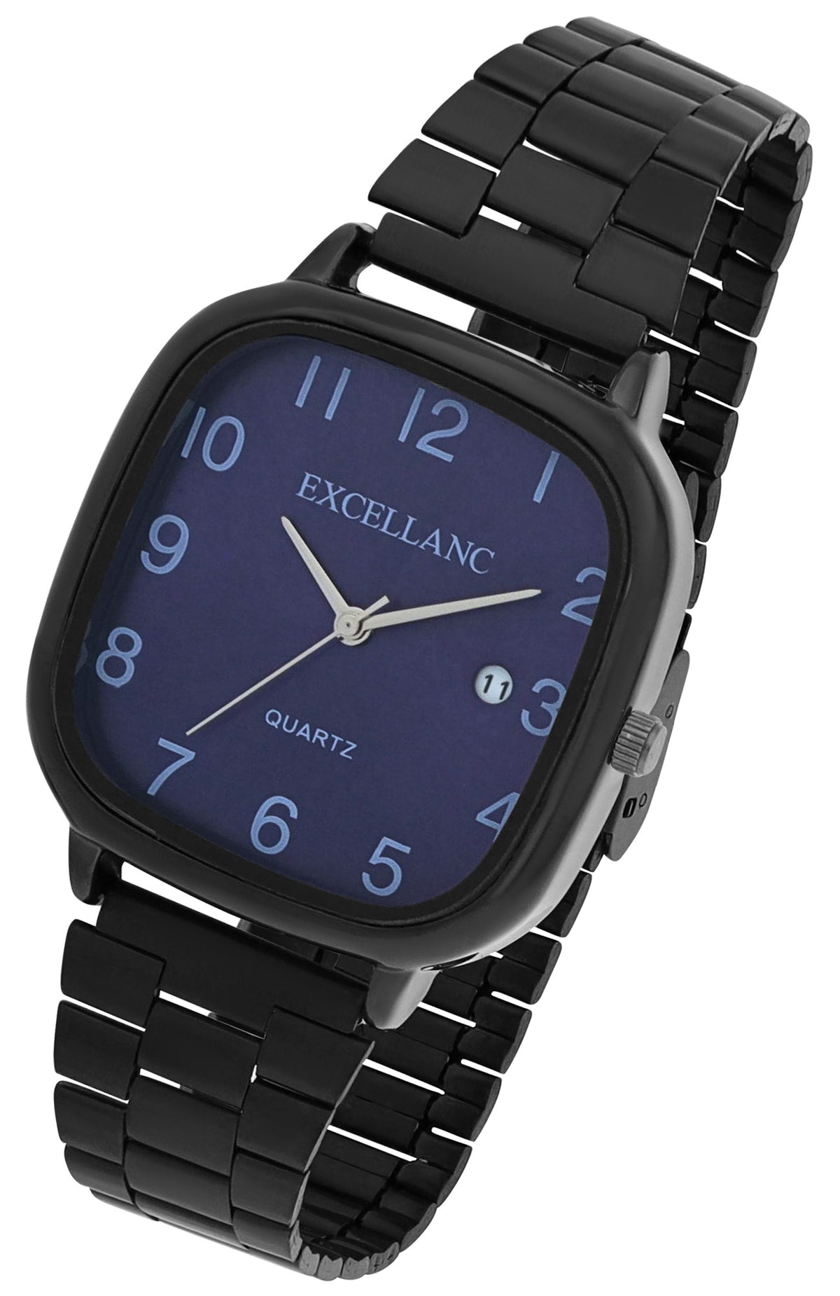 Excellanc Damen-/Herren-Uhr – Eckig, Schwarz, Blaues Ziffernblatt
