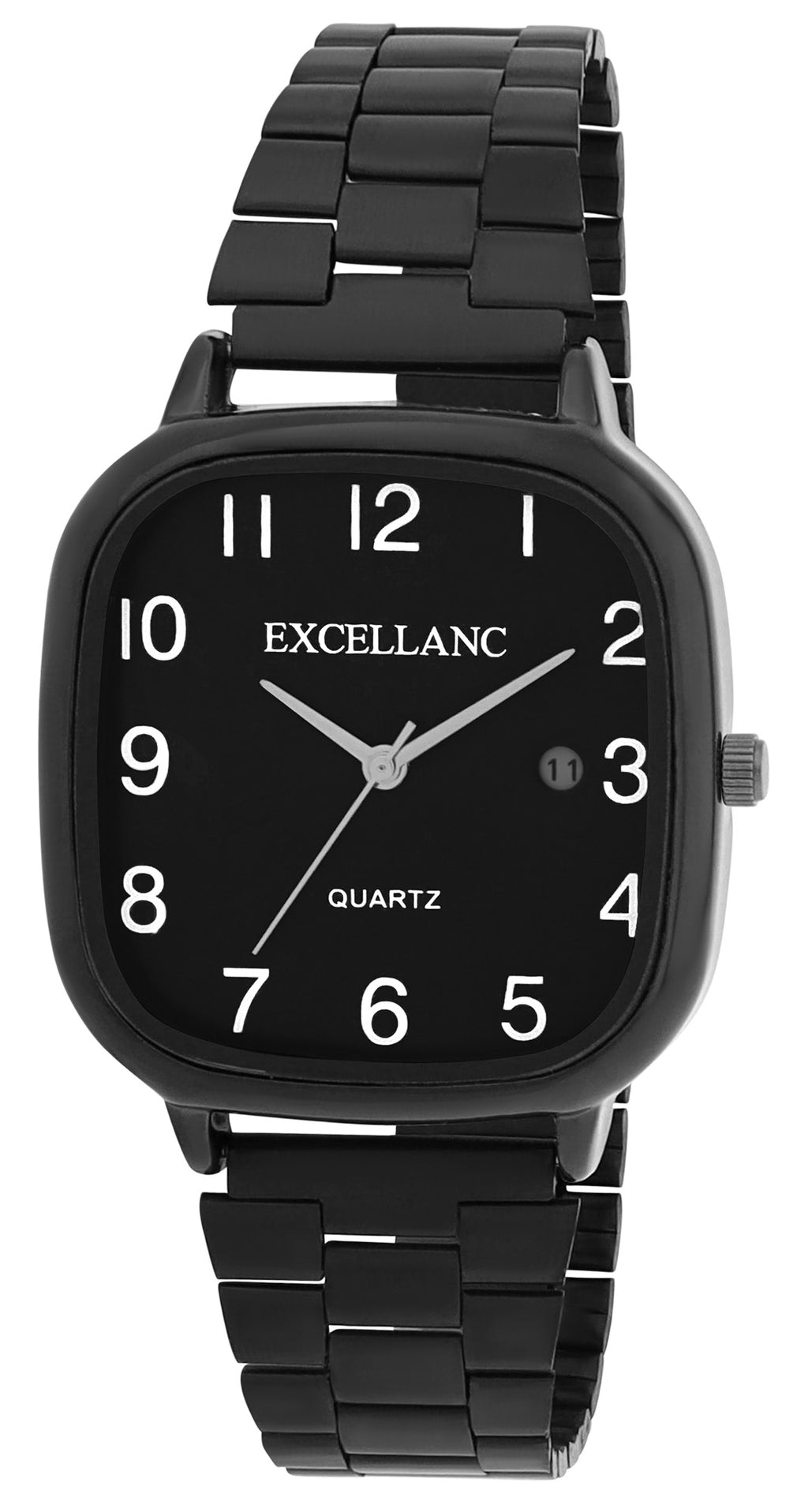 Excellanc Damen-/Herren-Uhr – Eckig, Schwarz, Schwarzes Ziffernblatt