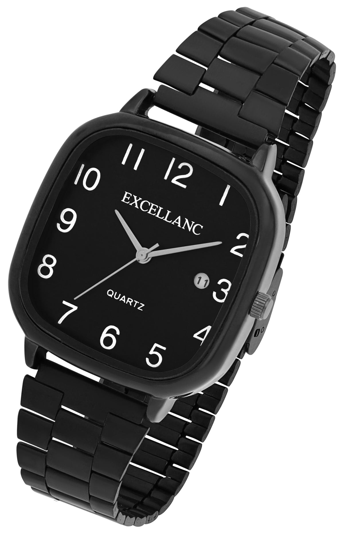 Excellanc Damen-/Herren-Uhr – Eckig, Schwarz, Schwarzes Ziffernblatt