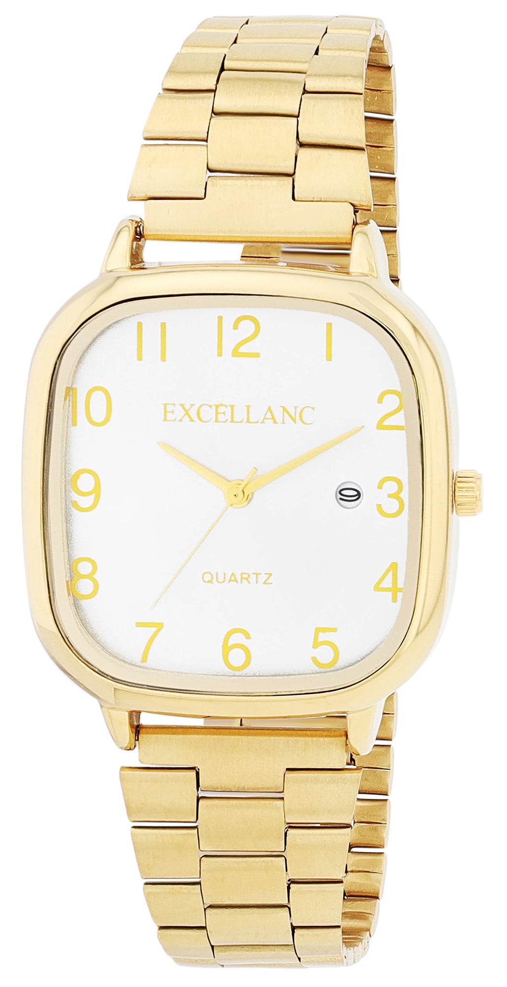 Excellanc Damen-/Herren-Uhr – Eckig, Gold, Silbernes Ziffernblatt
