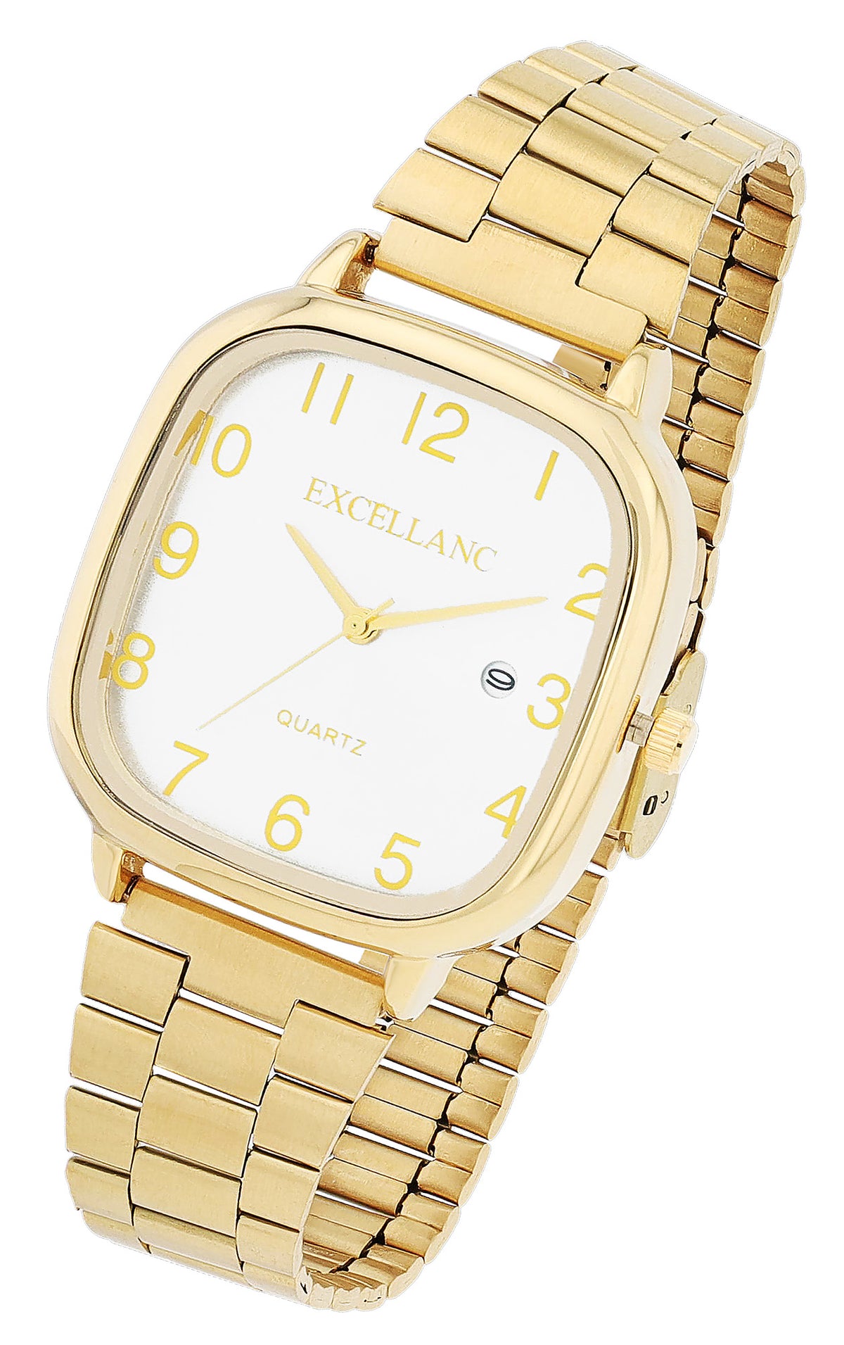 Excellanc Damen-/Herren-Uhr – Eckig, Gold, Silbernes Ziffernblatt