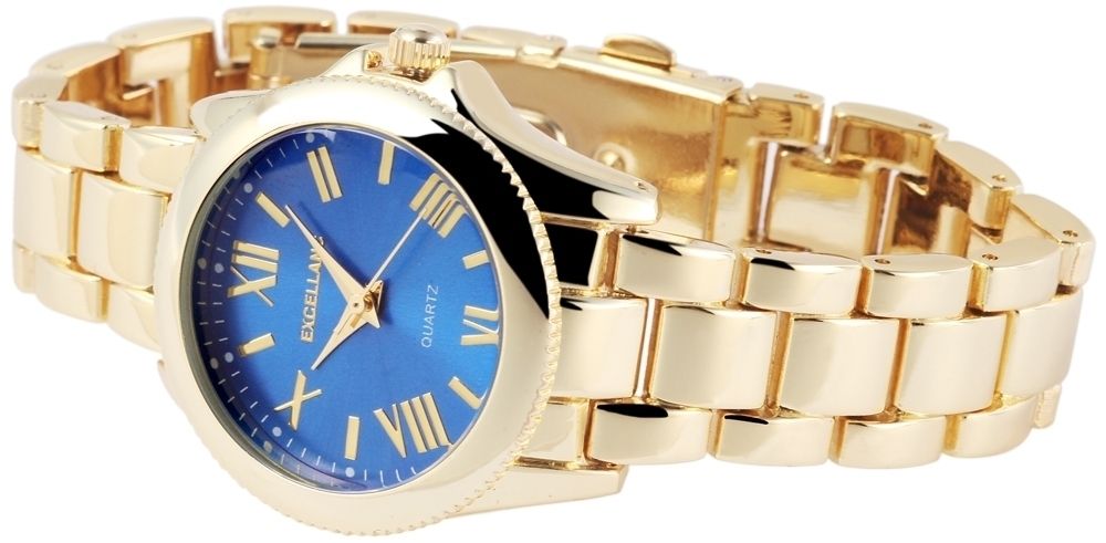 Excellanc Damenuhr mit Metallarmband in Goldfarben und Blau