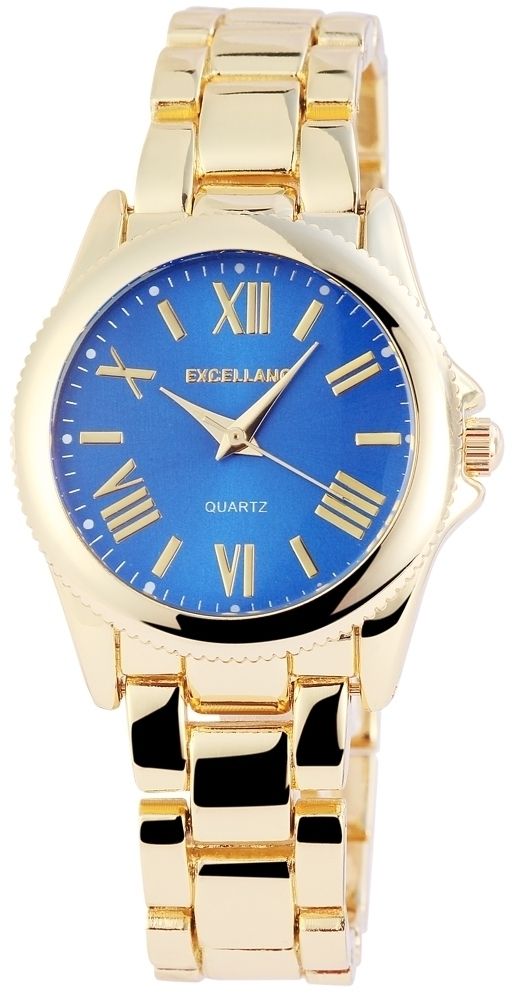 Excellanc Damenuhr mit Metallarmband in Goldfarben und Blau