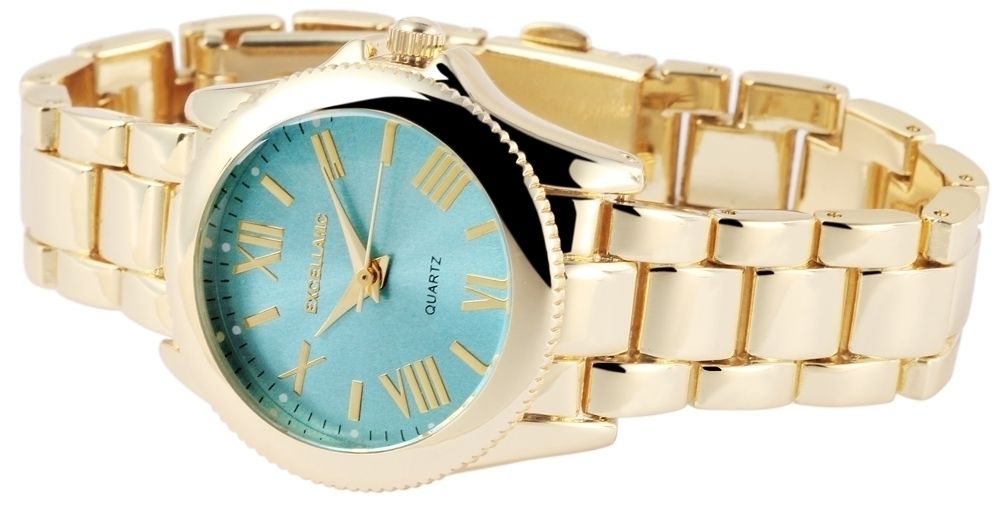 Excellanc Damenuhr mit Metallarmband – Goldfarbig mit blauem Zifferblatt