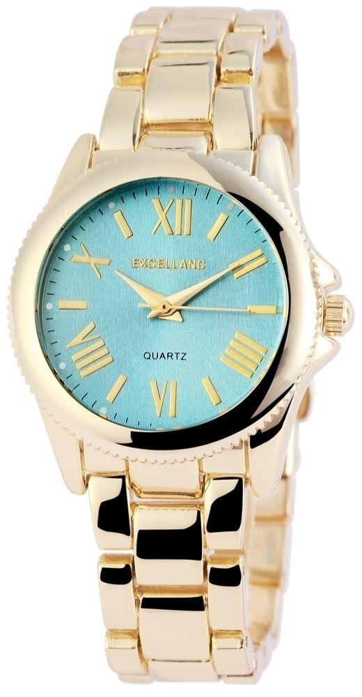 Excellanc Damenuhr mit Metallarmband – Goldfarbig mit blauem Zifferblatt