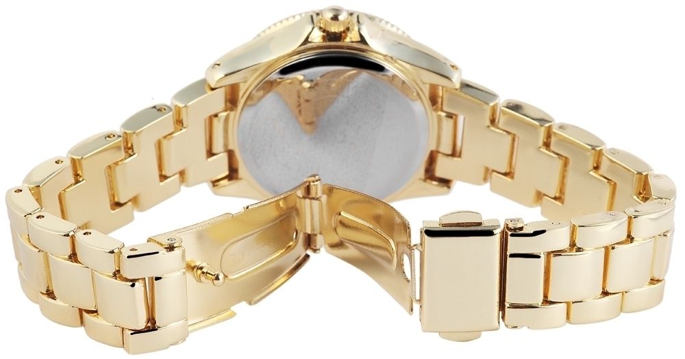 Excellanc Damenuhr mit Metallarmband – goldfarbig mit rotem Zifferblatt