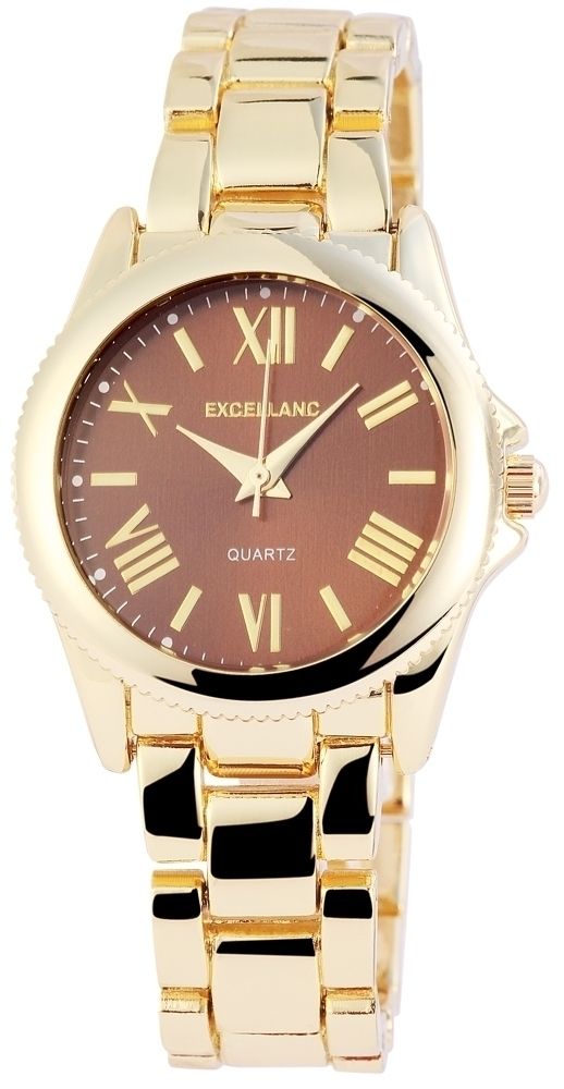 Excellanc Damenuhr mit Metallarmband – goldfarbig, braunes Zifferblatt