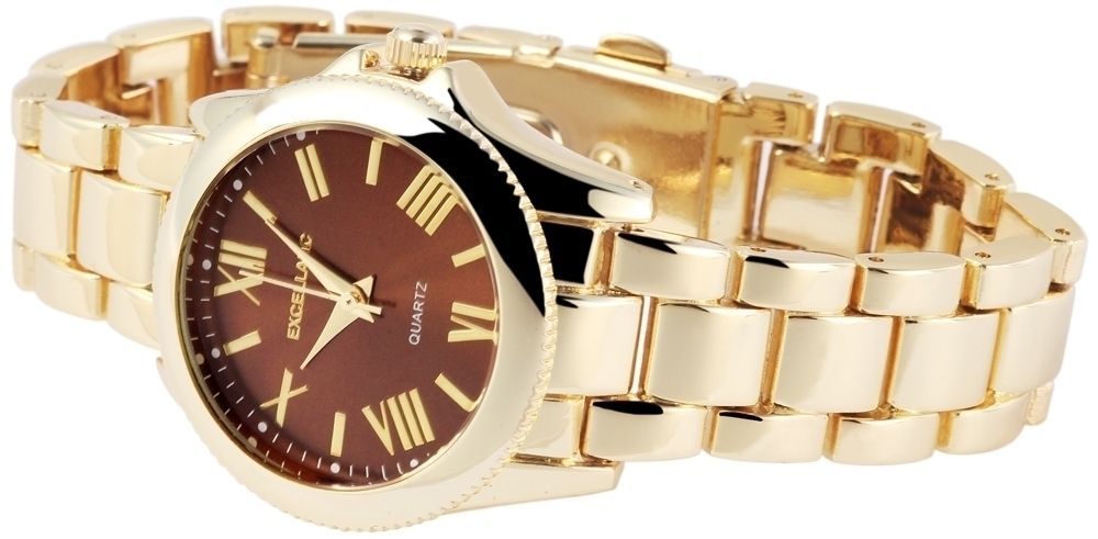 Excellanc Damenuhr mit Metallarmband – goldfarbig, braunes Zifferblatt