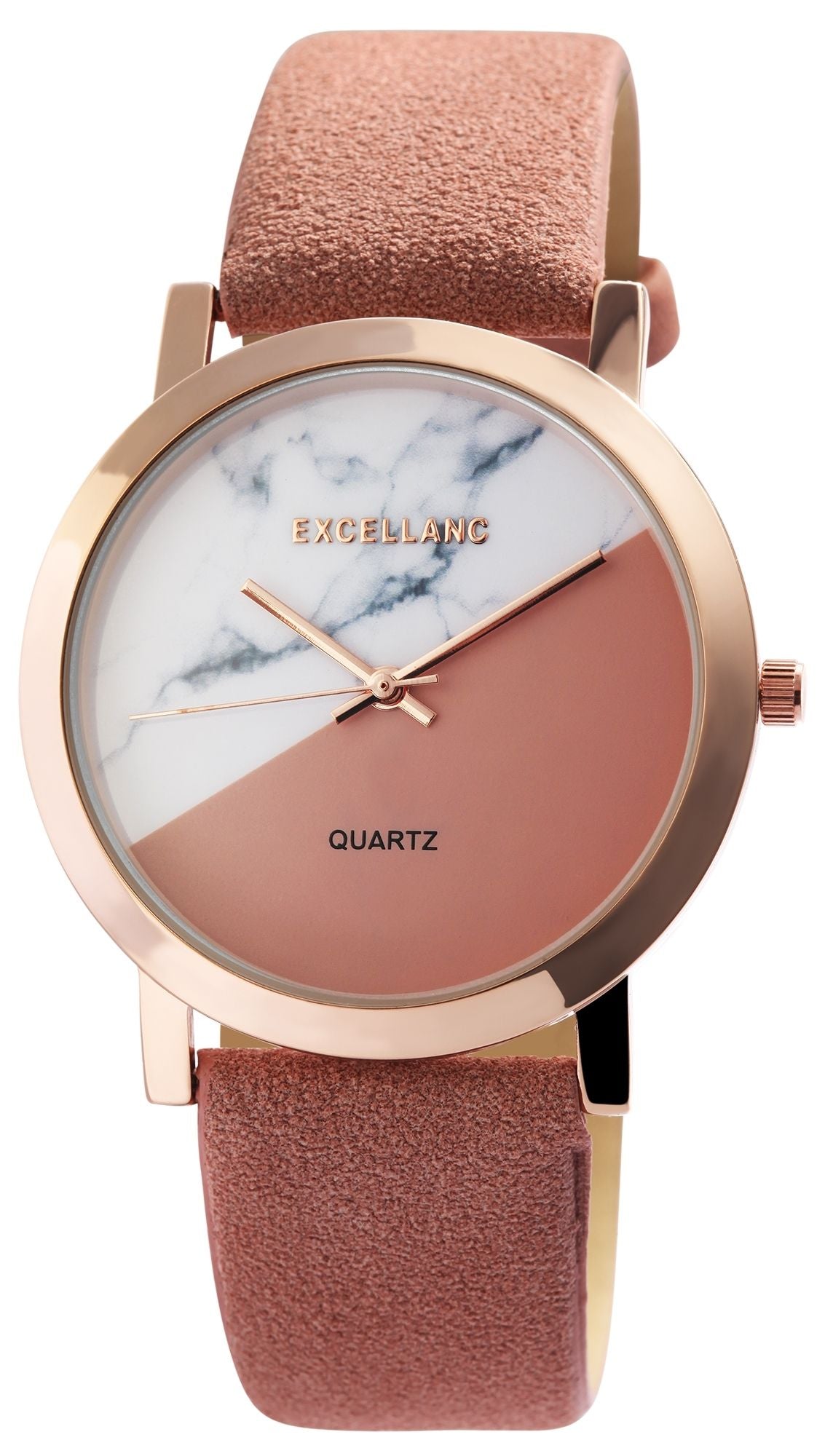Excellanc Damenuhr Rosa | Lederimitatarmband | Roségold | Quarzwerk