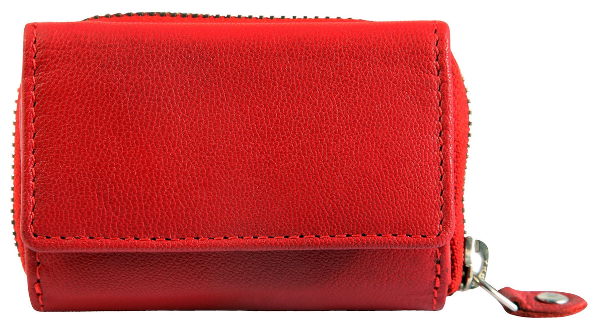 JUST Echt Leder Mini Geldbörse RFID inkl. Box – Schwarz, Rot & Grau