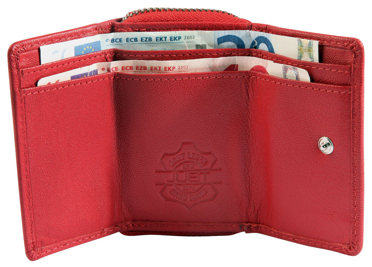 JUST Echt Leder Mini Geldbörse RFID inkl. Box – Schwarz, Rot & Grau