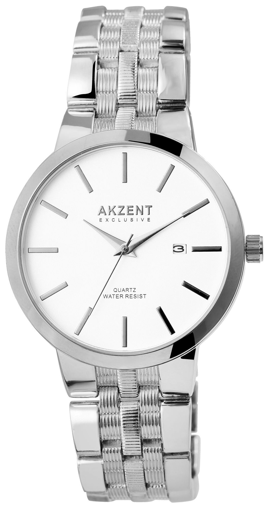 Akzent Exclusive Herrenarmbanduhr Metallband – Schwarzes Zifferblatt