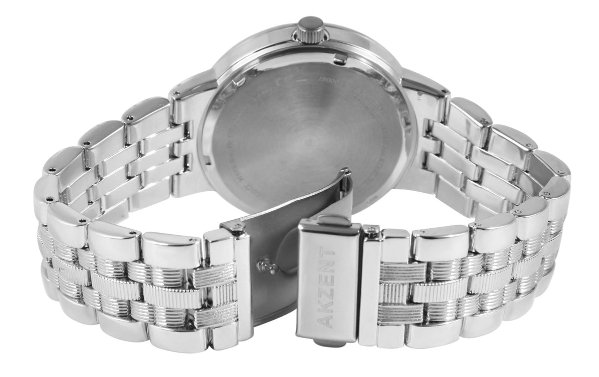 Akzent Exclusive Herrenarmbanduhr Metallband – Schwarzes Zifferblatt
