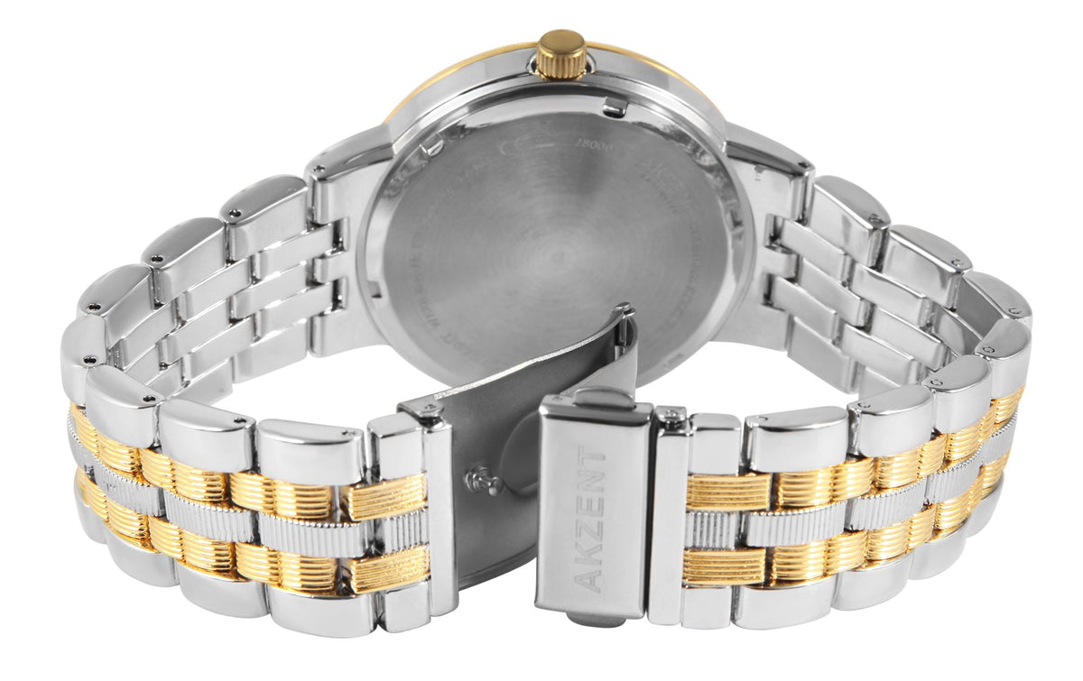 Akzent Exclusive Herrenarmbanduhr Metallband Bicolor – Schwarzes Zifferblatt