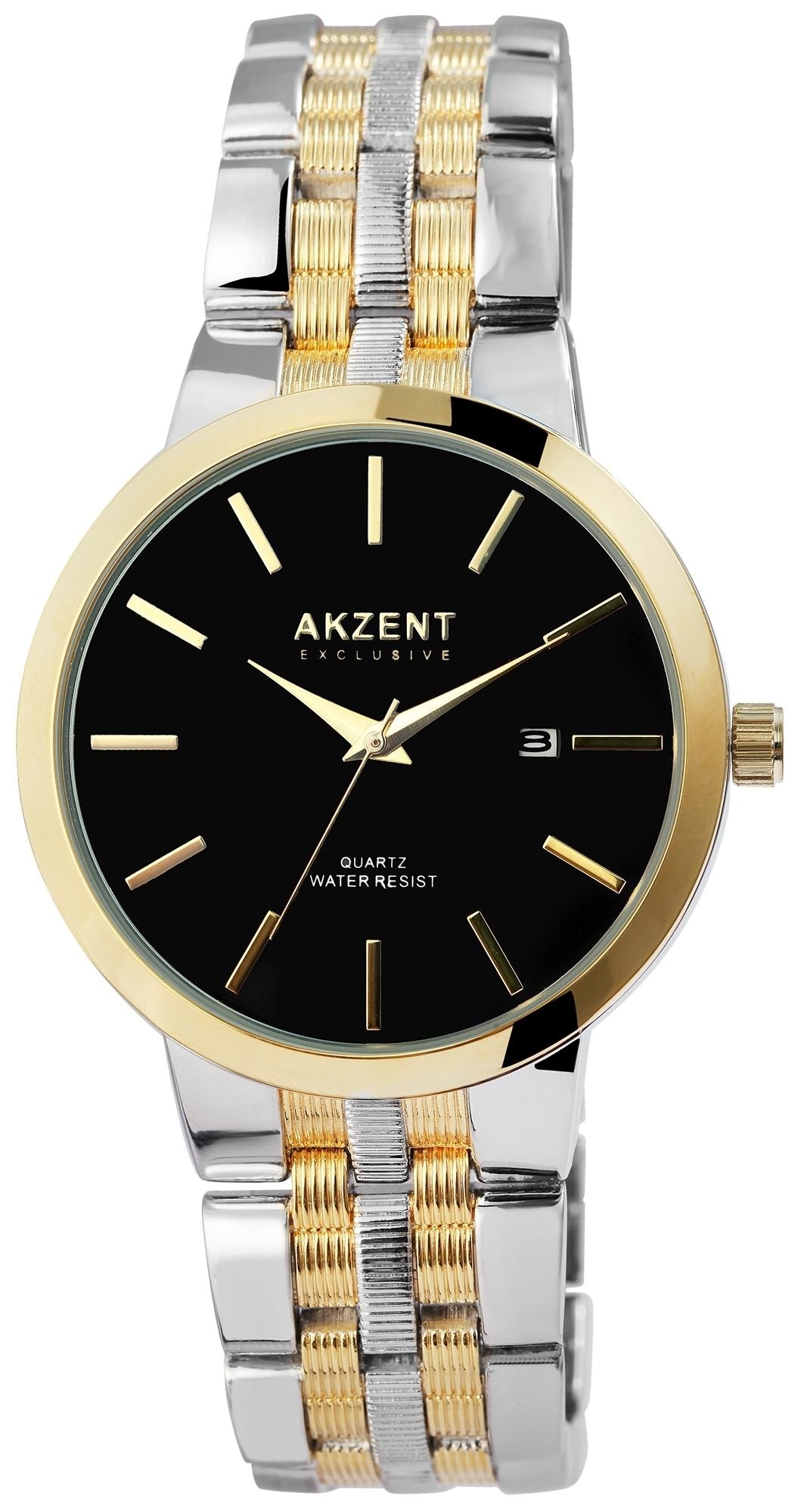 Akzent Exclusive Herrenarmbanduhr Metallband Bicolor – Schwarzes Zifferblatt