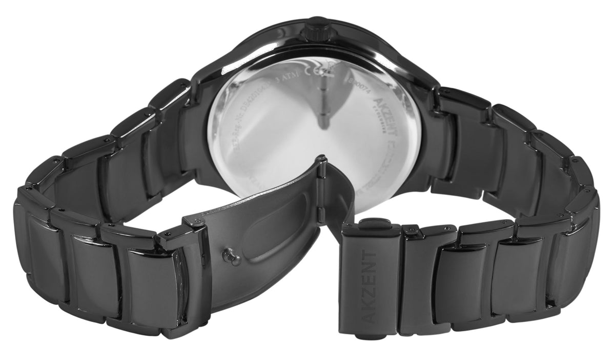 Akzent Exclusive Herrenarmbanduhr Metallband Schwarz – Silberne Zeiger