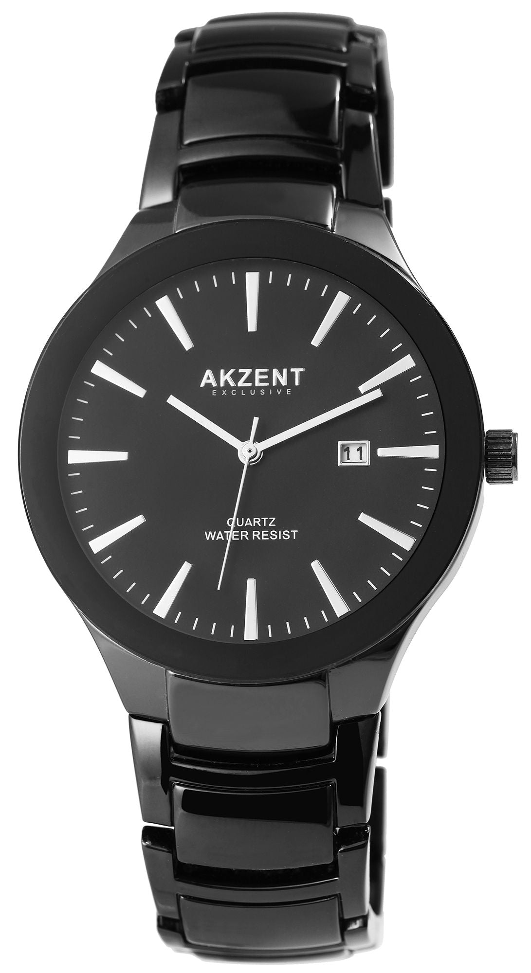 Akzent Exclusive Herrenarmbanduhr Metallband Schwarz – Silberne Zeiger