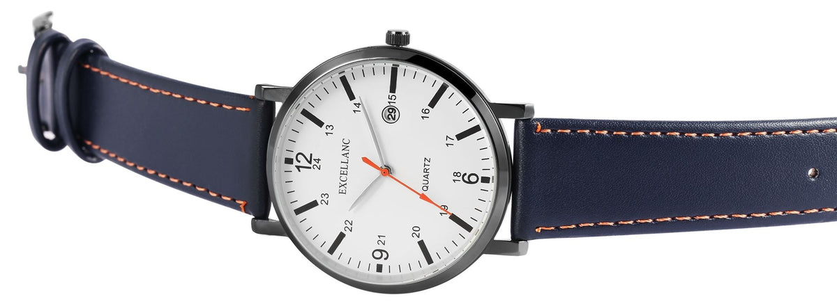 Excellanc Analog-Herrenuhr EX0410 – Blaues Lederimitatarmband