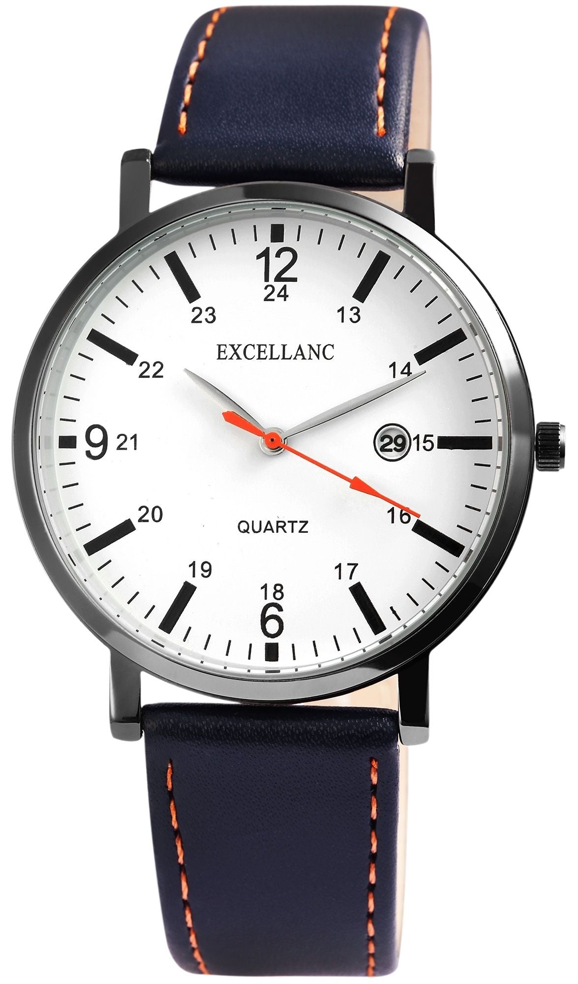 Excellanc Analog-Herrenuhr EX0410 – Blaues Lederimitatarmband