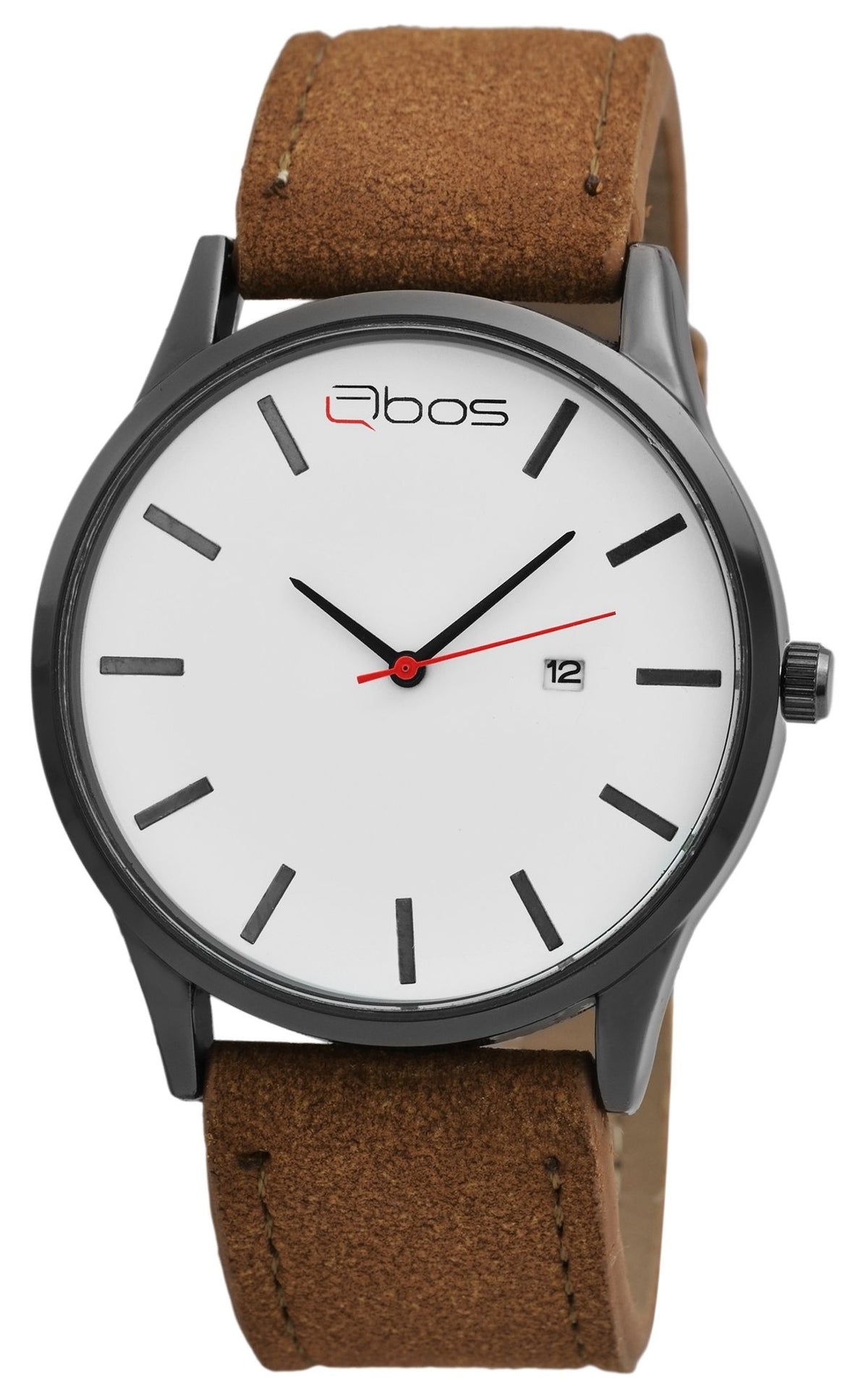 QBOS Herrenuhr QB0038 – Klassisches Lederimitatband Braun