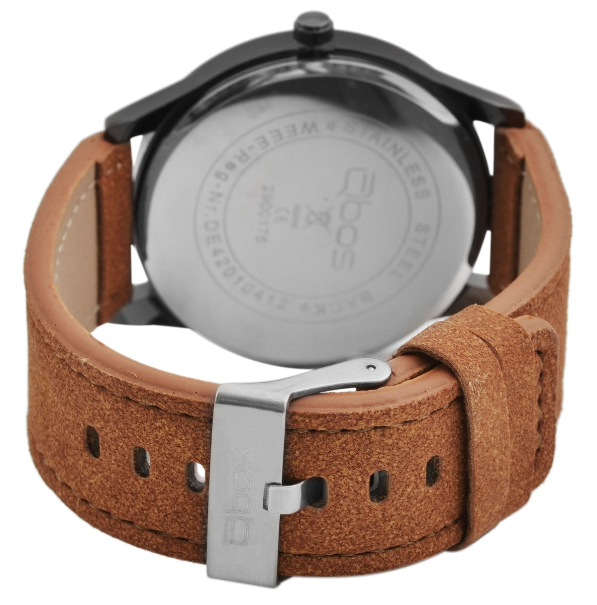 QBOS Herrenuhr QB0038 – Klassisches Lederimitatband Braun