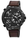 Elite Herren-Uhr EL0002 – Schwarzes Gehäuse, Braunes Lederband