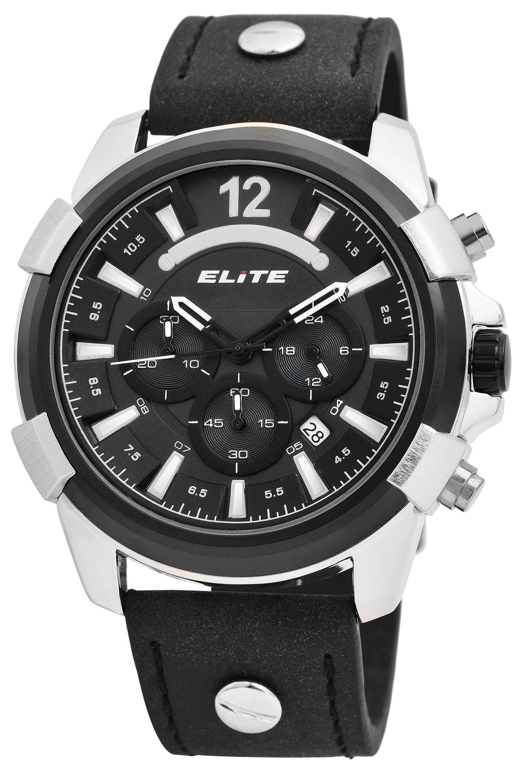 Elite Herren-Uhr EL0005 – Silbernes Gehäuse, Schwarzes Lederband