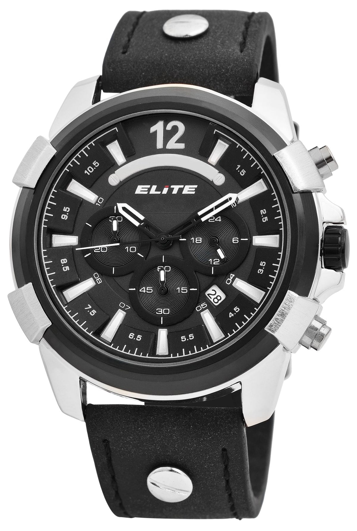 Elite Herren-Uhr EL0005 – Silbernes Gehäuse, Schwarzes Lederband