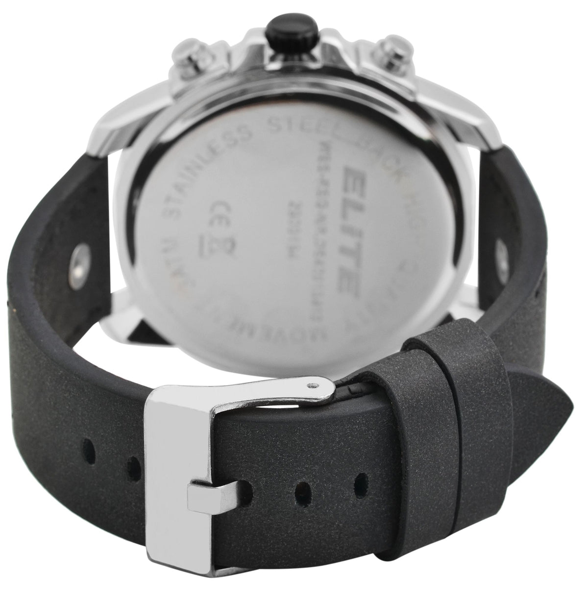 Elite Herren-Uhr EL0005 – Silbernes Gehäuse, Schwarzes Lederband