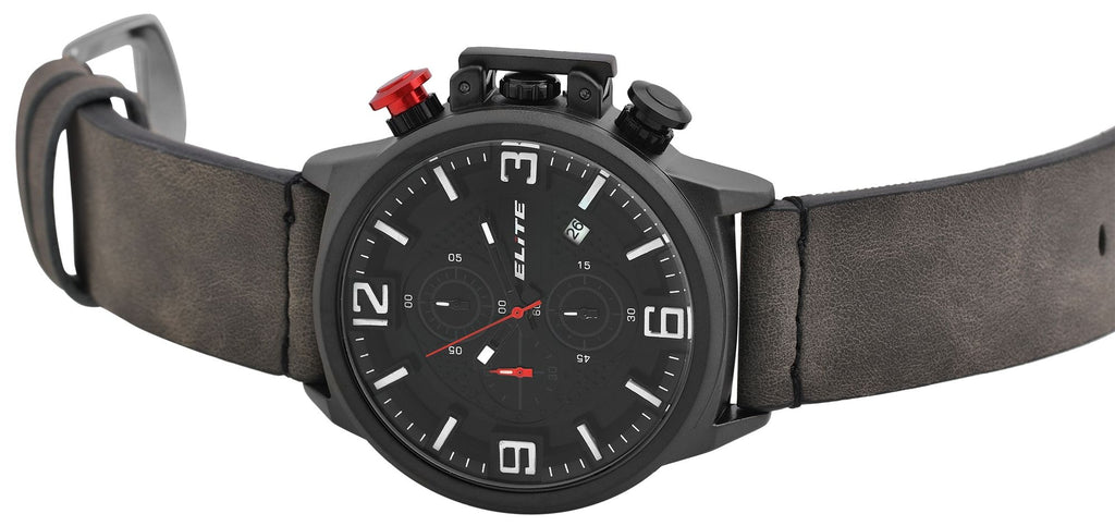 Elite Herren-Chronograph – Schwarz, Lederimitationsband, 3ATM