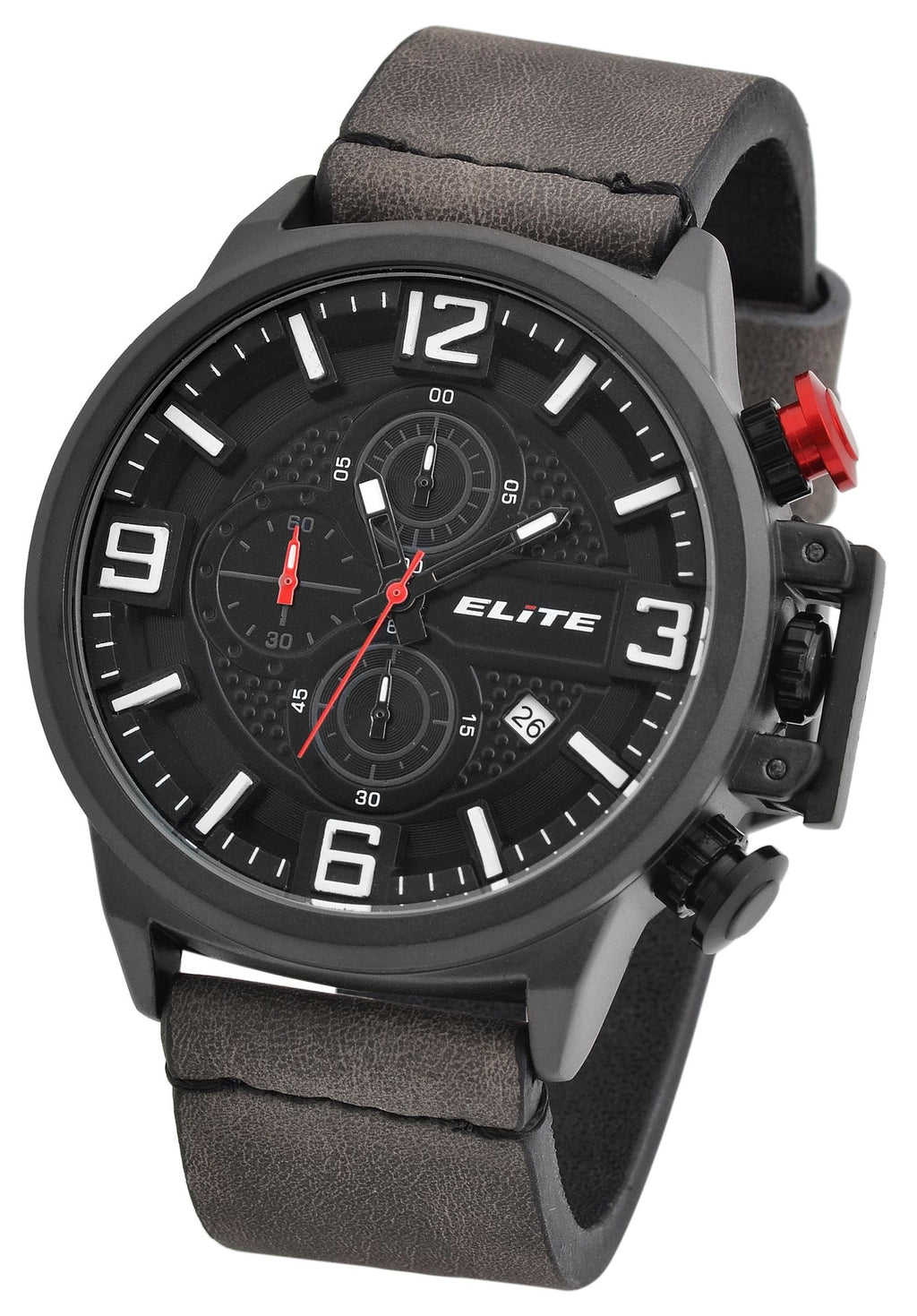 Elite Herren-Chronograph – Schwarz, Lederimitationsband, 3ATM