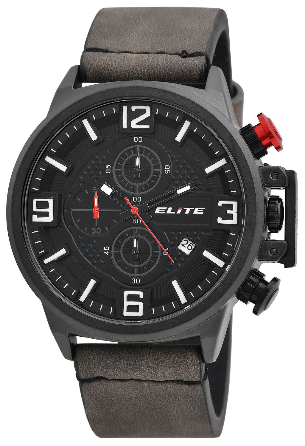 Elite Herren-Chronograph – Schwarz, Lederimitationsband, 3ATM