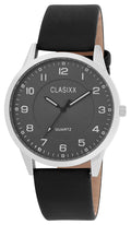 Clasixx Herrenarmbanduhr Schwarz – Klassisches Lederimitatband