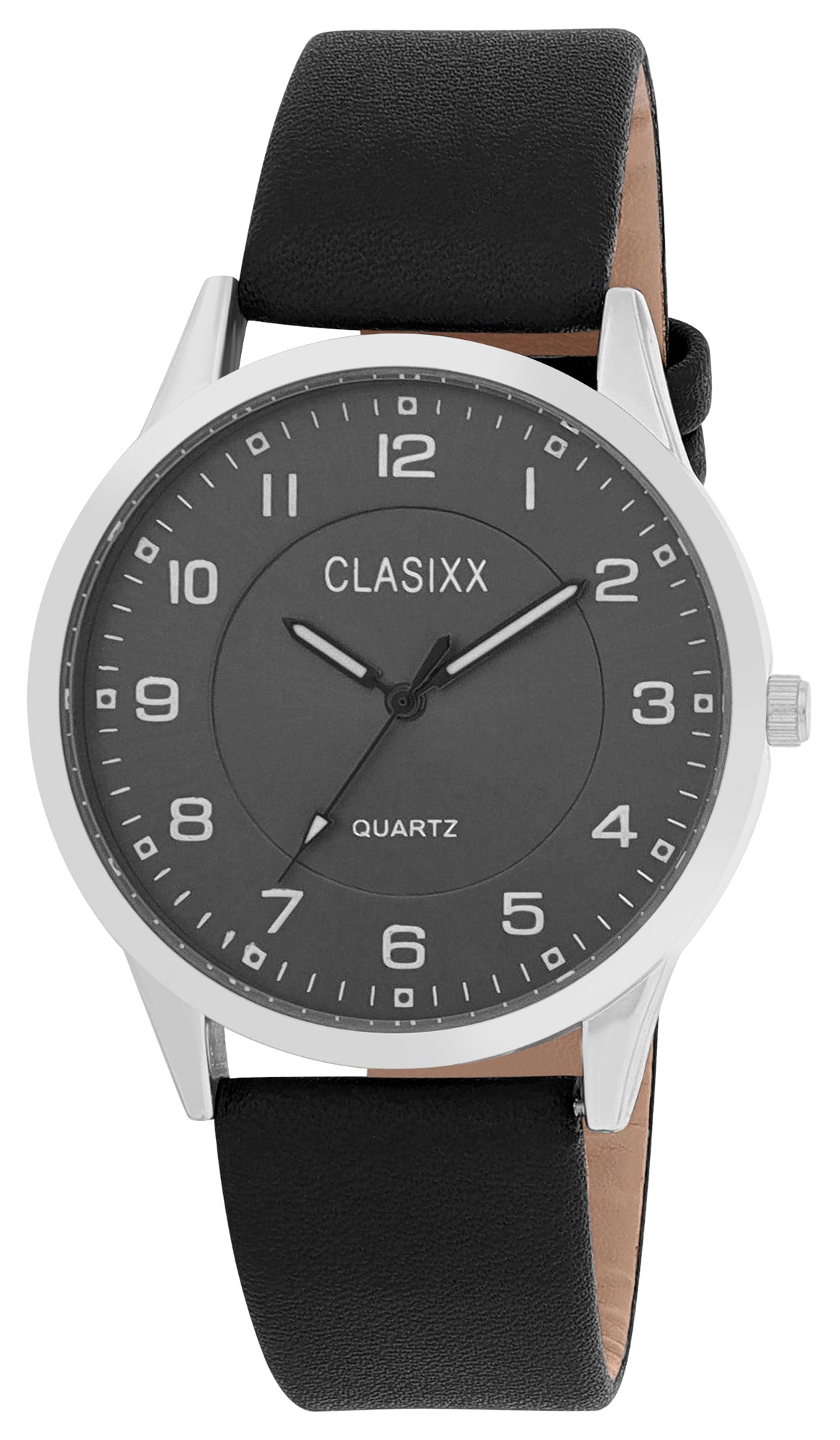Clasixx Herrenarmbanduhr Schwarz – Klassisches Lederimitatband