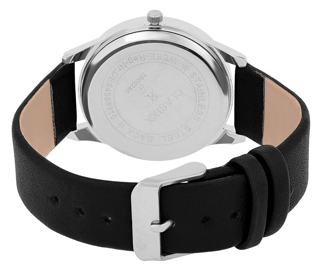 Clasixx Herrenarmbanduhr Schwarz – Klassisches Lederimitatband