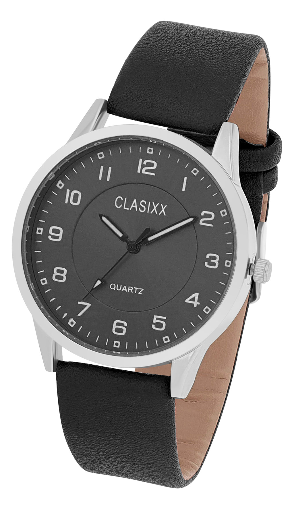 Clasixx Herrenarmbanduhr Schwarz – Klassisches Lederimitatband