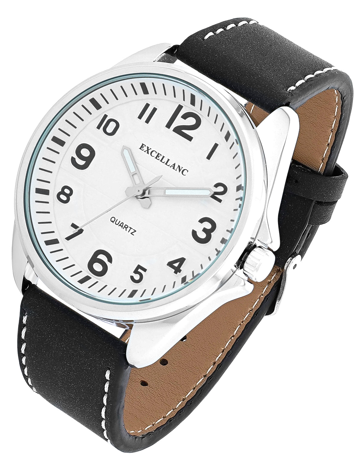 Excellanc Herrenuhr Lederimitatarmband Schwarz – 48 mm & Luminazeiger