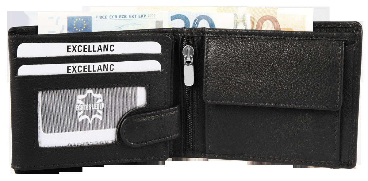 Kompakte Echtleder Geldbörse – Unisex, Schwarz | Excellanc
