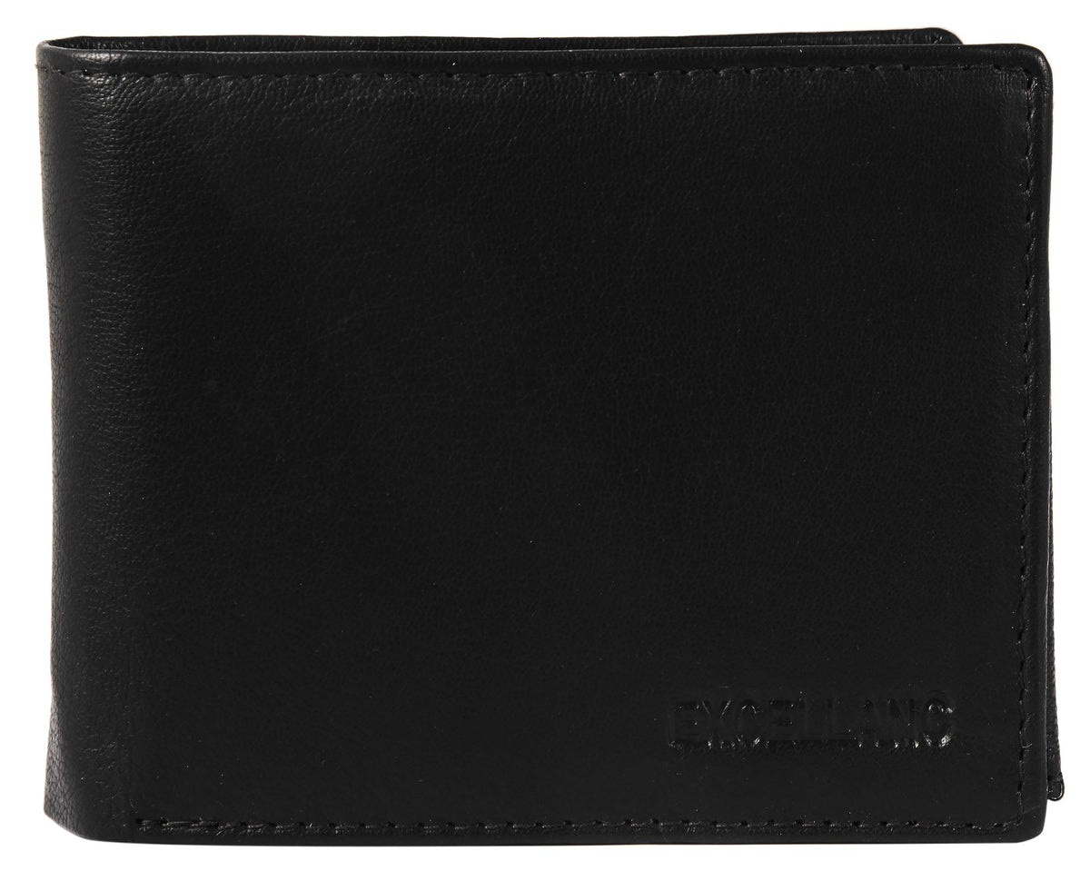 Kompakte Echtleder Geldbörse – Unisex, Schwarz | Excellanc