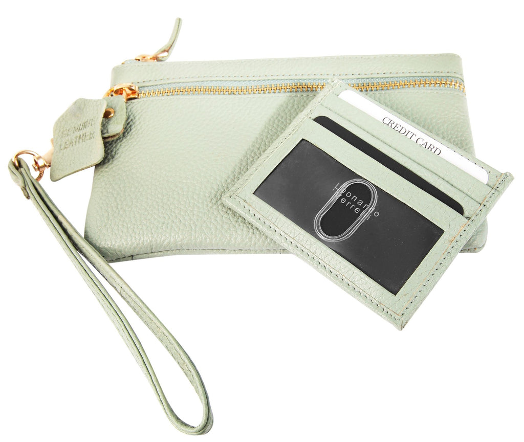 Leonardo Verrelli Damen-Geschenkset Echtleder Blau/Mint – Tasche & Kartenmäppchen